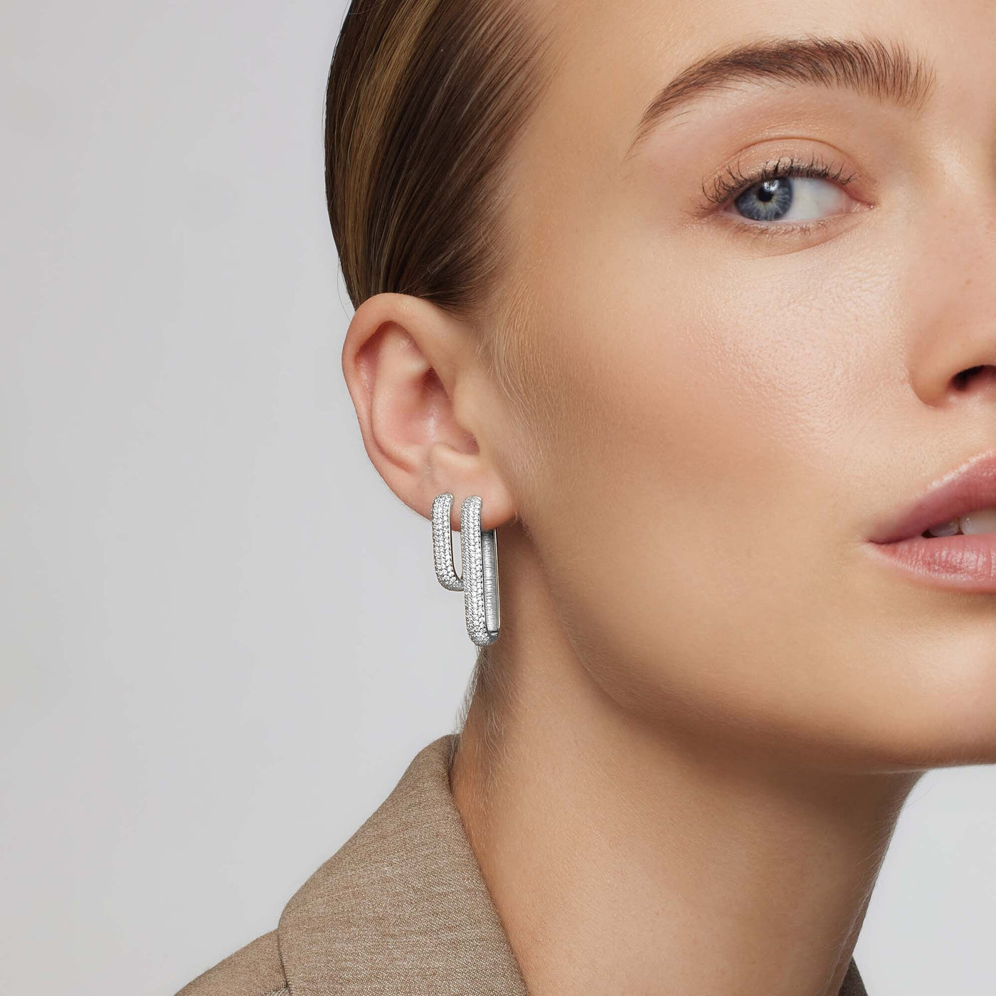 Hoopsy Ikony Pavé | Białe Złoto 18k