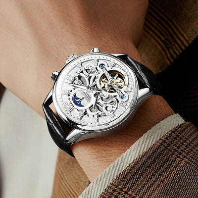 Nowak & Nowak© - Mechaniczny Zegarek Automatyczny z Eleganckim Skórzanym Paskiem