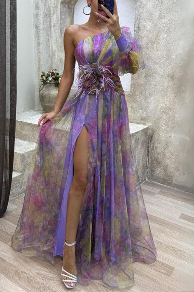 Asymetryczna sukienka maxi w kwiaty Rosea