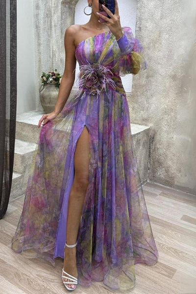 Asymetryczna sukienka maxi w kwiaty Rosea