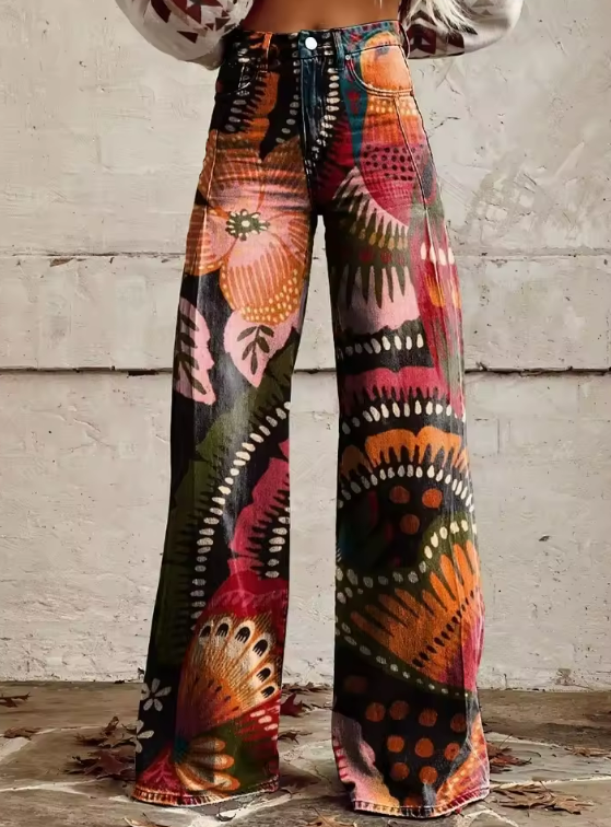 Vanessa | Żywe Psychedeliczne Jeansy z Rozszerzanym Dołem