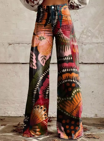 Vanessa | Żywe Psychedeliczne Jeansy z Rozszerzanym Dołem