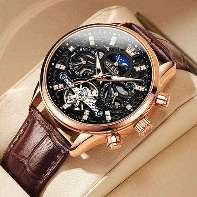 Nowak & Nowak© - Mechaniczny Zegarek Automatyczny z Eleganckim Skórzanym Paskiem