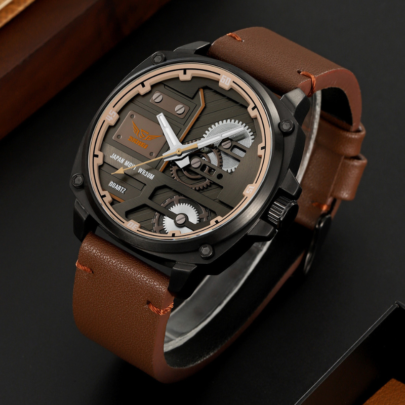 Nowak & Nowak© - Męski Zegarek Skórzany z Mechanizmem Kwarcowym