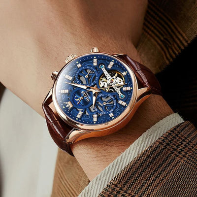 Nowak & Nowak© - Mechaniczny Zegarek Automatyczny z Eleganckim Skórzanym Paskiem