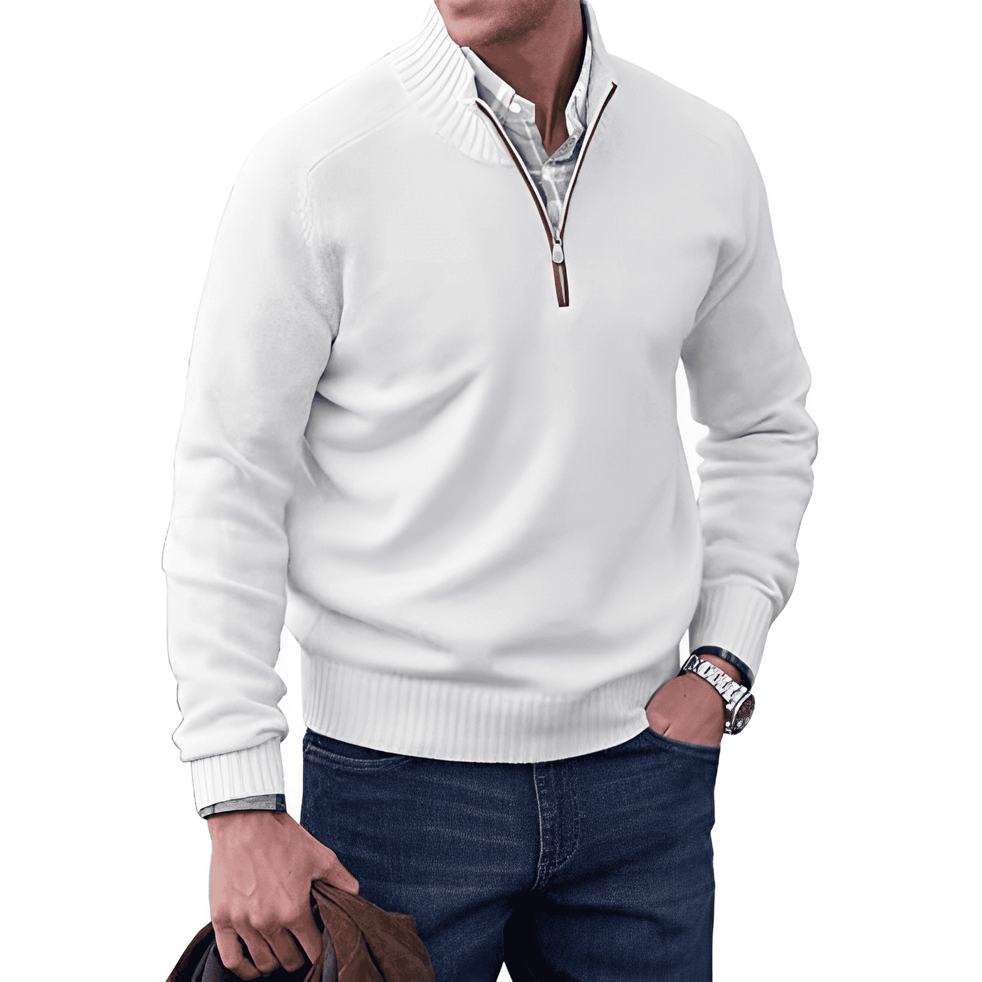 Kasper | Elegancki sweter z kaszmiru z zamkiem błyskawicznym