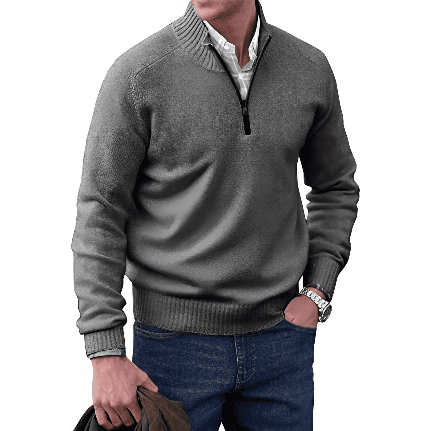 Kasper | Elegancki sweter z kaszmiru z zamkiem błyskawicznym