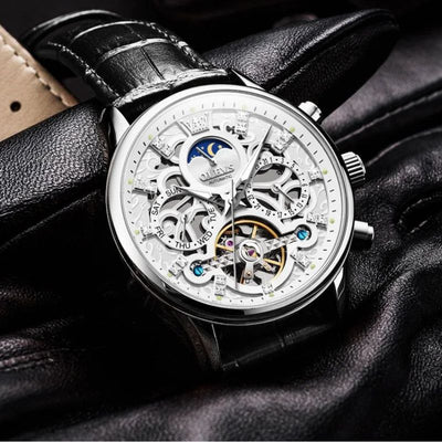 Nowak & Nowak© - Mechaniczny Zegarek Automatyczny z Eleganckim Skórzanym Paskiem