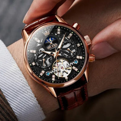 Nowak & Nowak© - Mechaniczny Zegarek Automatyczny z Eleganckim Skórzanym Paskiem