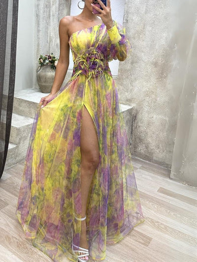 Asymetryczna sukienka maxi w kwiaty Rosea
