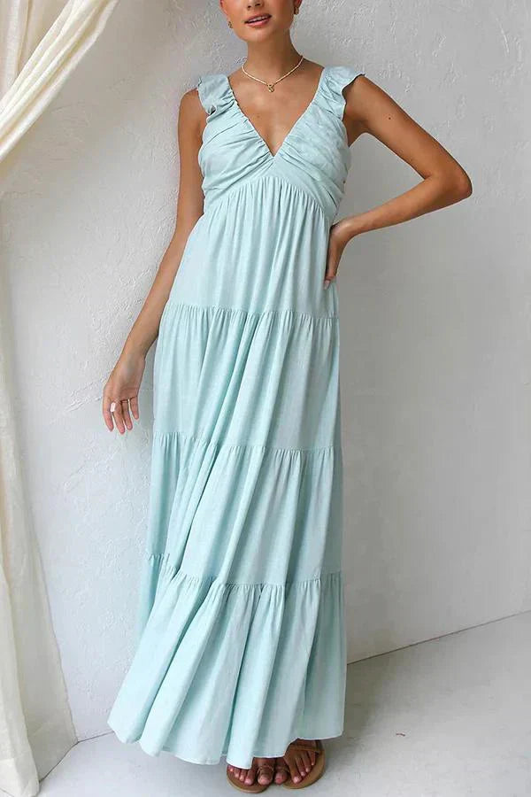 Rosea Elegancka Sukienka Maxi z Dekoltem w Serek