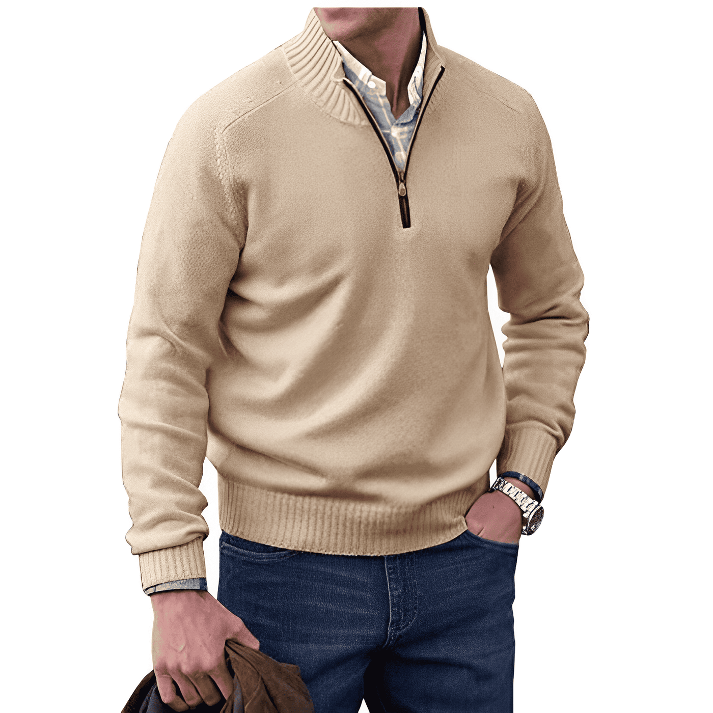 Kasper | Elegancki sweter z kaszmiru z zamkiem błyskawicznym