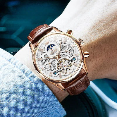 Nowak & Nowak© - Mechaniczny Zegarek Automatyczny z Eleganckim Skórzanym Paskiem