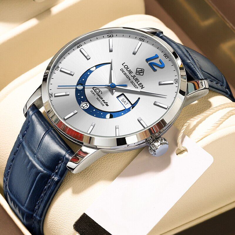 Elegancki Luminous Zegarek z Fazą Księżyca