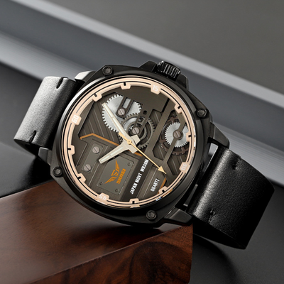 Nowak & Nowak© - Męski Zegarek Skórzany z Mechanizmem Kwarcowym
