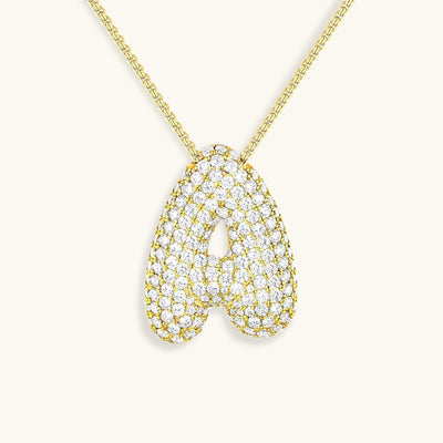 Naszyjnik z inicjałem Bubble z diamentem | Złoto 18k