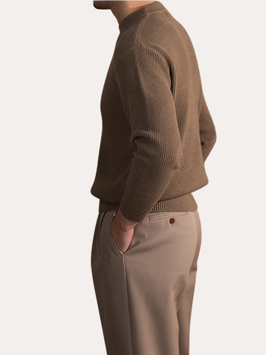 Sweter O-Neck w prążki Brązowy