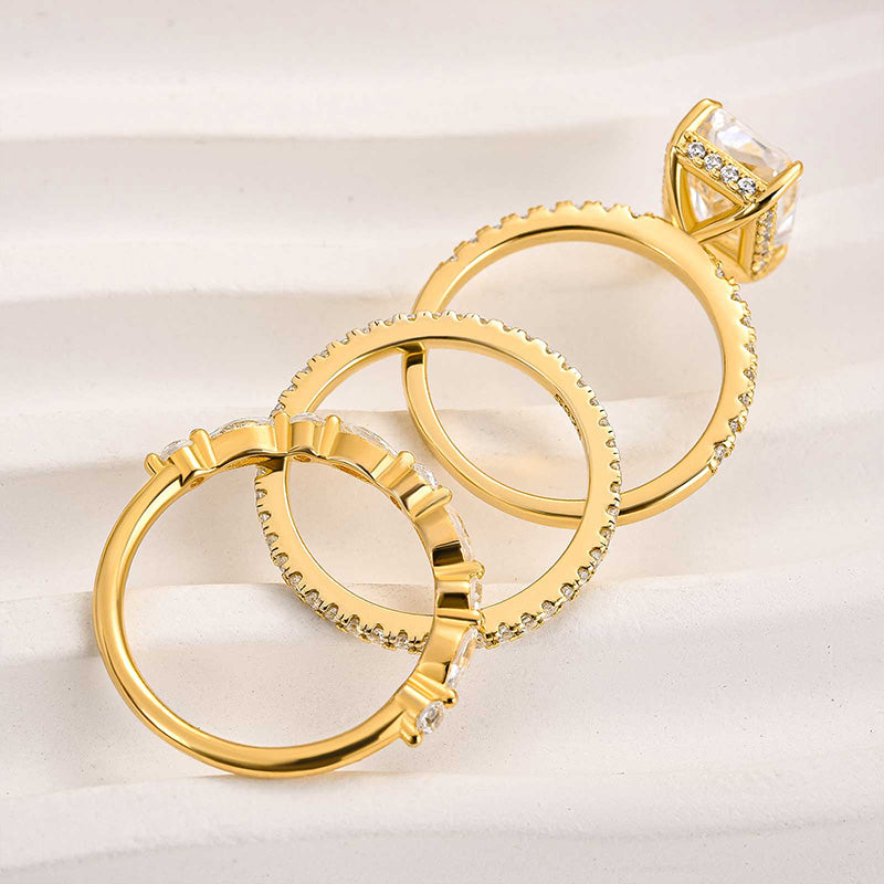 Zestaw 3 eleganckich pierścionków ślubnych | Złoto 18k