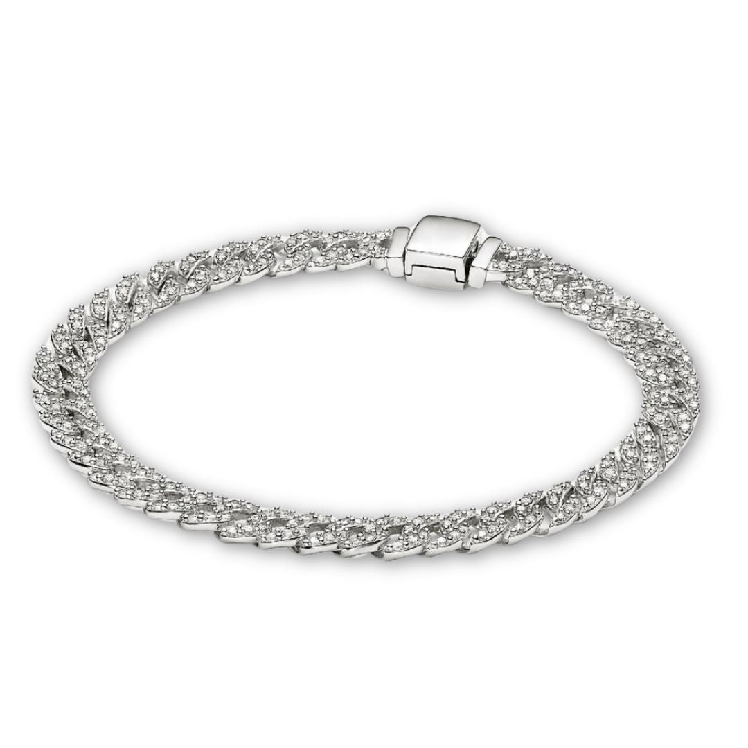 Bransoletka Moissanite Cuban | Białe Złoto 18k