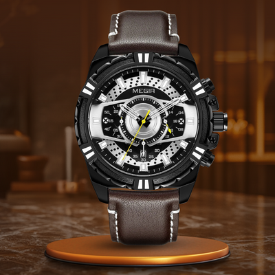Luksusowy Kwarcowy Chronograf Militarny Sportowy Zegarek Skórzany