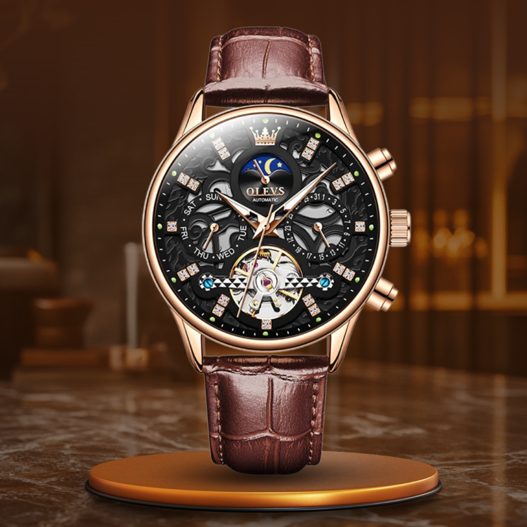 Nowak & Nowak© - Mechaniczny Zegarek Automatyczny z Eleganckim Skórzanym Paskiem