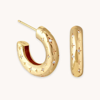 Kosmiczne Kolczyki Hoop | Złote 18k