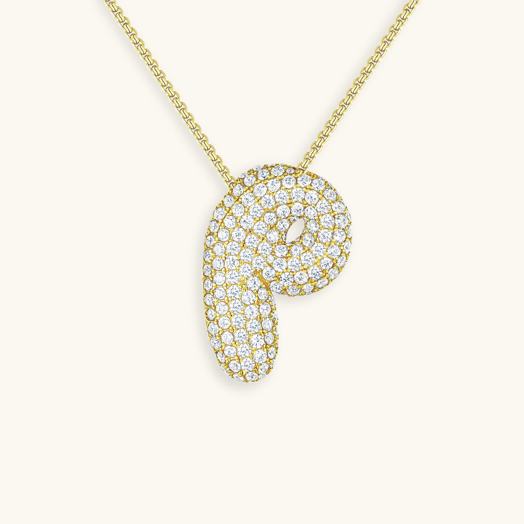 Naszyjnik z inicjałem Bubble z diamentem | Złoto 18k
