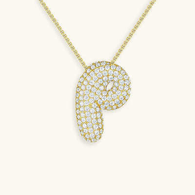 Naszyjnik z inicjałem Bubble z diamentem | Złoto 18k