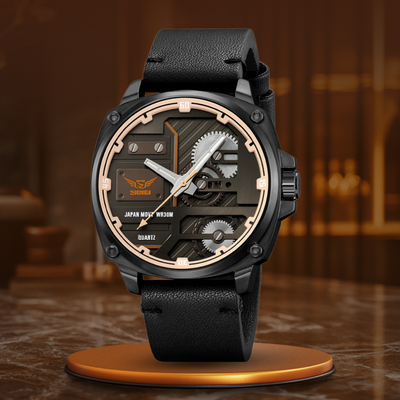 Nowak & Nowak© - Męski Zegarek Skórzany z Mechanizmem Kwarcowym