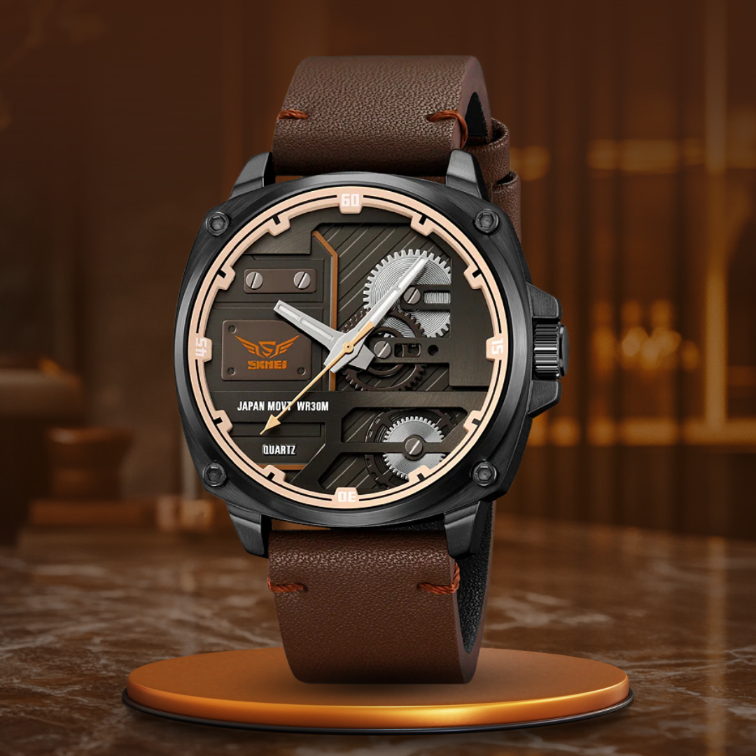 Nowak & Nowak© - Męski Zegarek Skórzany z Mechanizmem Kwarcowym