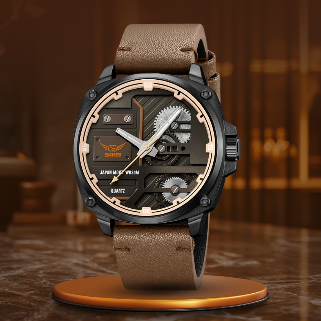 Nowak & Nowak© - Męski Zegarek Skórzany z Mechanizmem Kwarcowym