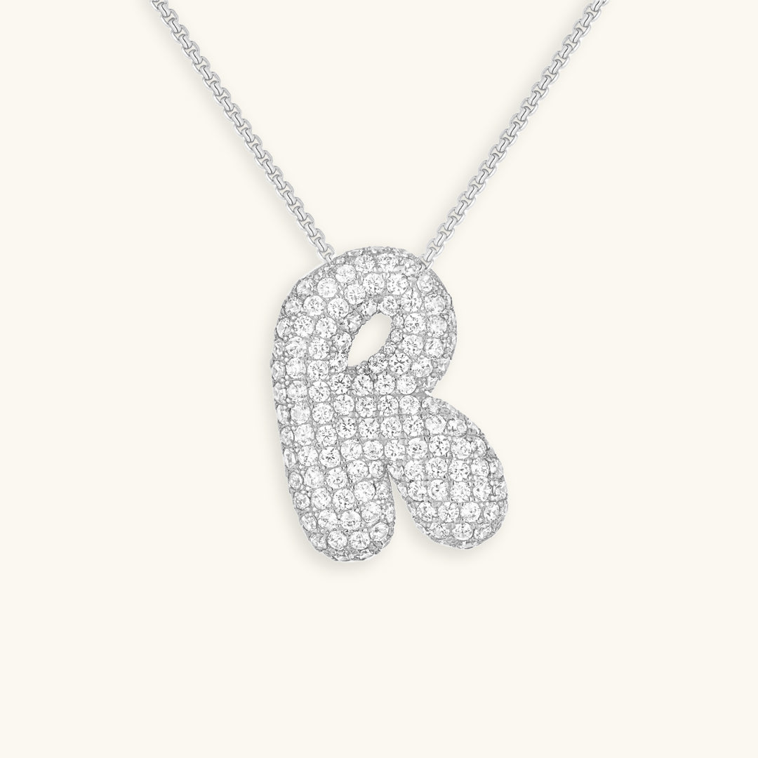 Naszyjnik z inicjałem Bubble z diamentem | Złoto 18k