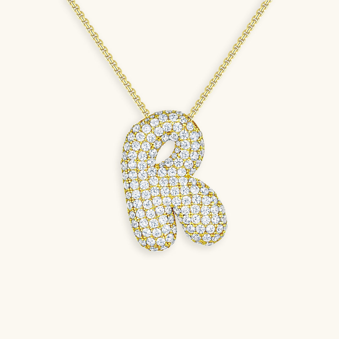 Naszyjnik z inicjałem Bubble z diamentem | Złoto 18k