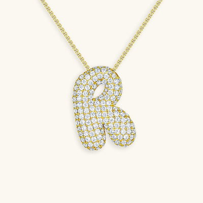 Naszyjnik z inicjałem Bubble z diamentem | Złoto 18k