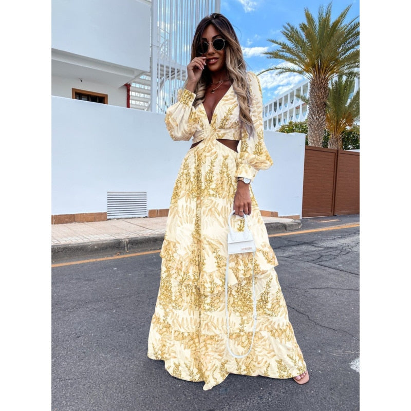 Sukienka Maxi Rosea Elegant z Wyrafinowanymi Wycięciami