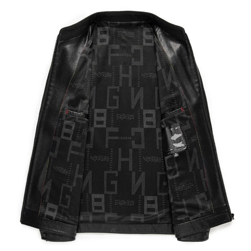 Loke™ Noir – Elegancki płaszcz skórzany z wysokim kołnierzem i czystymi liniami