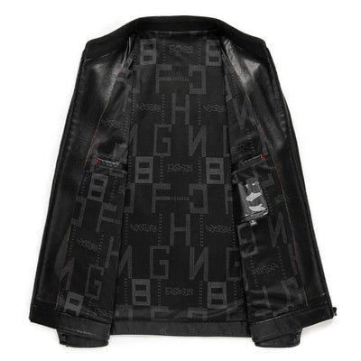 Loke™ Noir – Elegancki płaszcz skórzany z wysokim kołnierzem i czystymi liniami