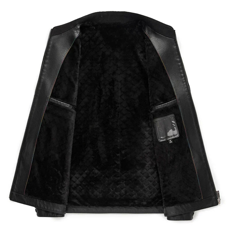 Loke™ Noir – Elegancki płaszcz skórzany z wysokim kołnierzem i czystymi liniami