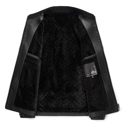 Loke™ Noir – Elegancki płaszcz skórzany z wysokim kołnierzem i czystymi liniami