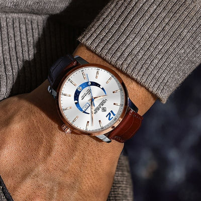 Elegancki Luminous Zegarek z Fazą Księżyca