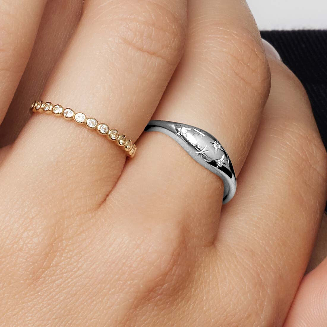 Pierścionek z diamentem w kształcie kopuły | Białe Złoto 14k