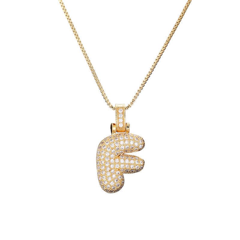 Naszyjnik Pave Bubble z Inicjałem | Złoto 18k