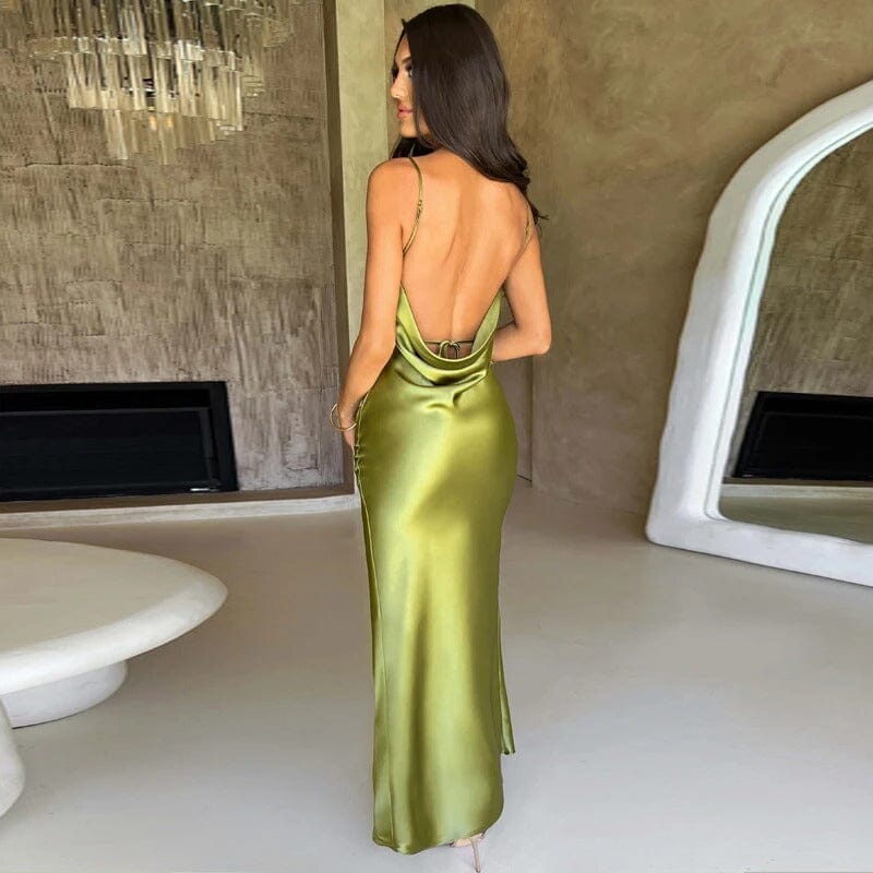 Sukienka maxi Rosea Satin z cienkimi ramiączkami