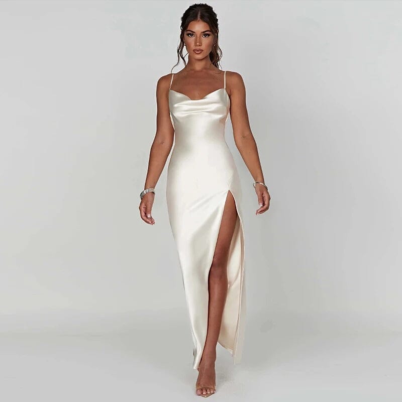 Sukienka maxi Rosea Satin z cienkimi ramiączkami