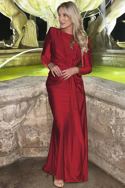 Rosea stylowa sukienka maxi z długim rękawem i skręcanym przodem