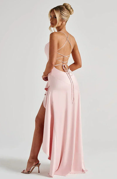 Sukienka maxi Rosea Satin z falbankami