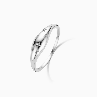 Pierścionek z diamentem w kształcie kopuły | Białe Złoto 14k